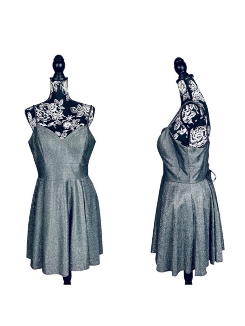 Fiesta Fashion grey silver shimmer corset back fit and flare mini dress size XL